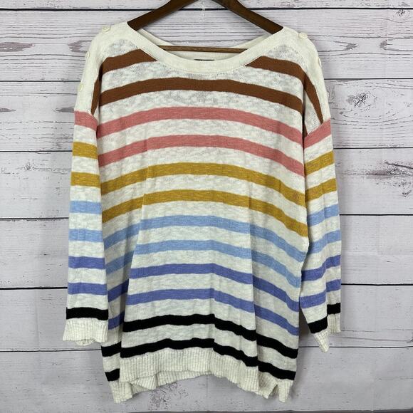 Talbots Sweaters - Talbots Sweater Womens 2X Striped Multicolor Knit Pull Over Light Weight Rainbow